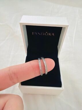 Pandora Silver Pavé Huggie Hoop Earrings - Clear Stones